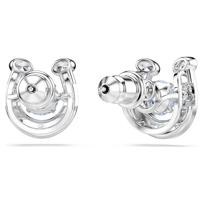 Symbolica stud earrings, Round cut, Pavé, Horse shoe, Blue, Rhodium plated by SWAROVSKI