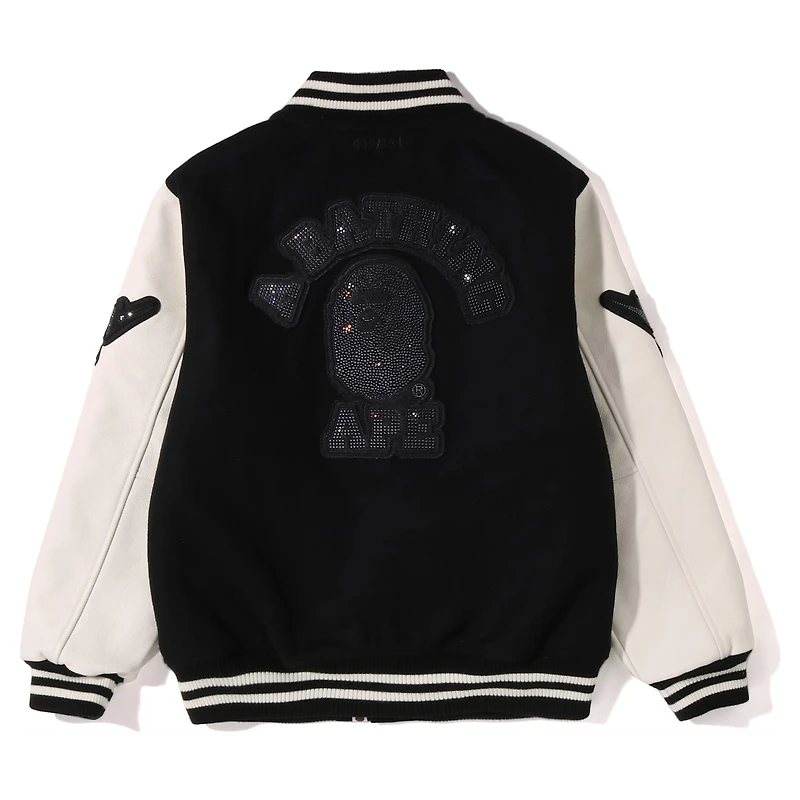 A BATHING APE® Shark Hooded Varsity Jacket, Black and white
