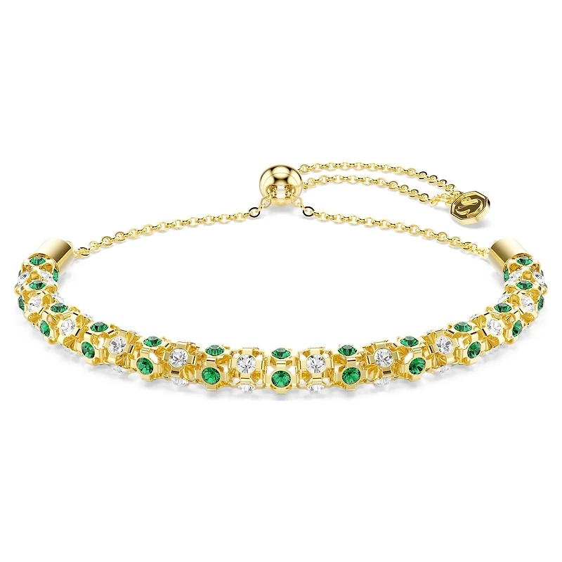 Dextera bracelet, Round cut, Green, 18K gold finish