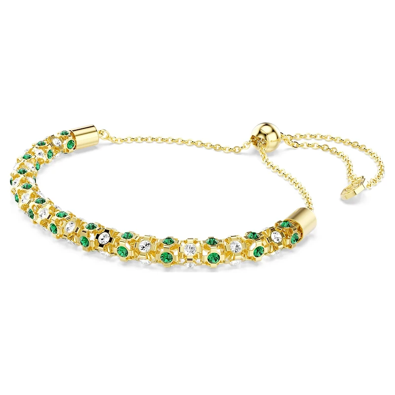 Dextera bracelet, Round cut, Green, Gold-tone finish by SWAROVSKI