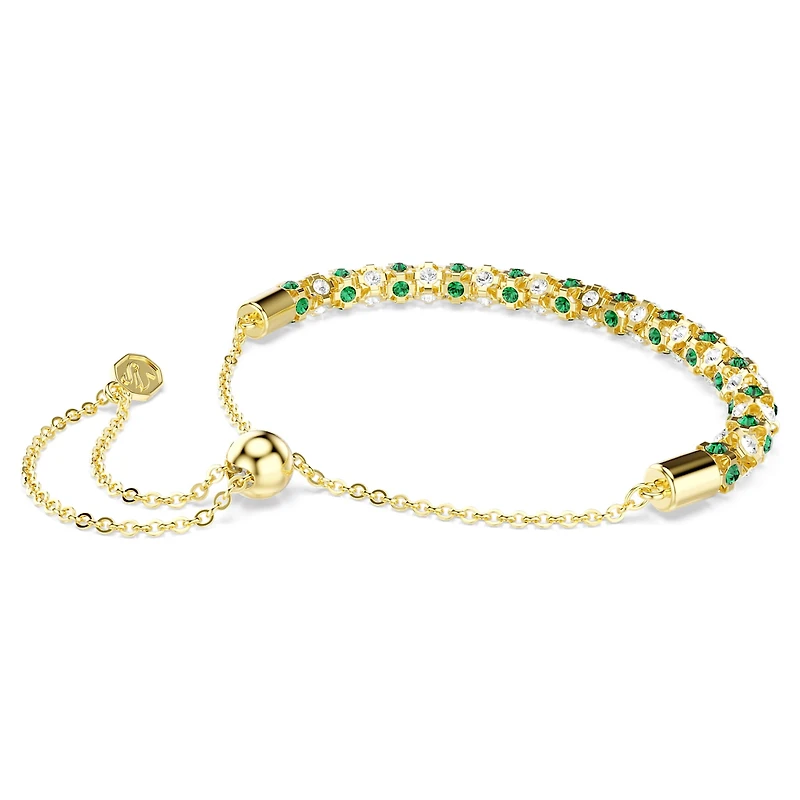 Dextera bracelet, Round cut, Green, 18K gold finish