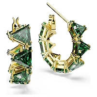 Matrix hoop earrings, Triangle cut, Triangle, Mini, Green, 18K gold finish