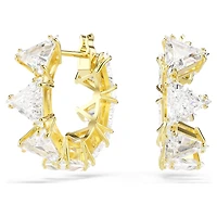 Matrix hoop earrings, Triangle cut, Triangle, Mini, White, 18K gold finish