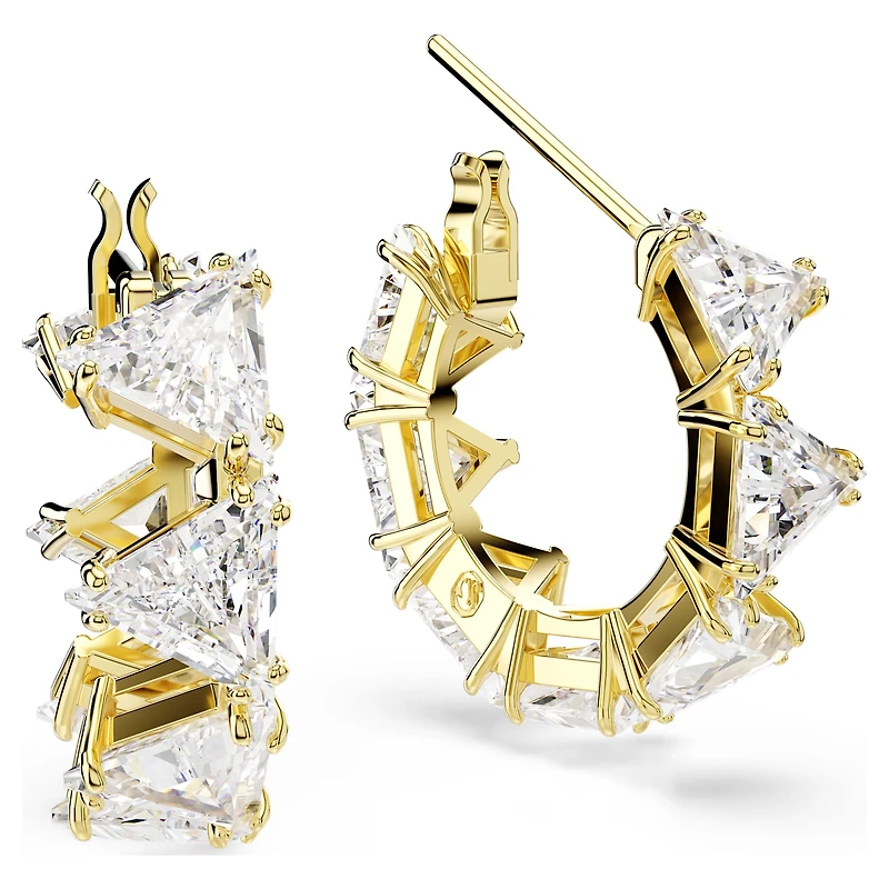 Matrix hoop earrings, Triangle cut, Triangle, Mini, White, 18K gold finish