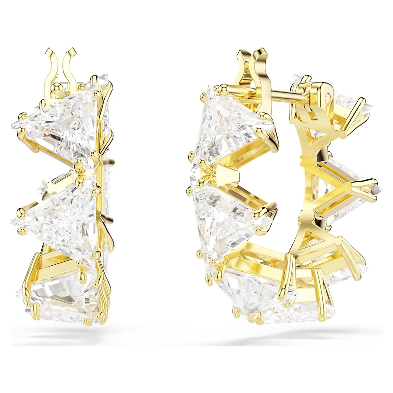 Matrix hoop earrings, Triangle cut, Triangle, Mini, White, 18K gold finish