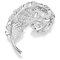 Idyllia brooch, Mixed cuts, Feather, Rhodium plated by SWAROVSKI