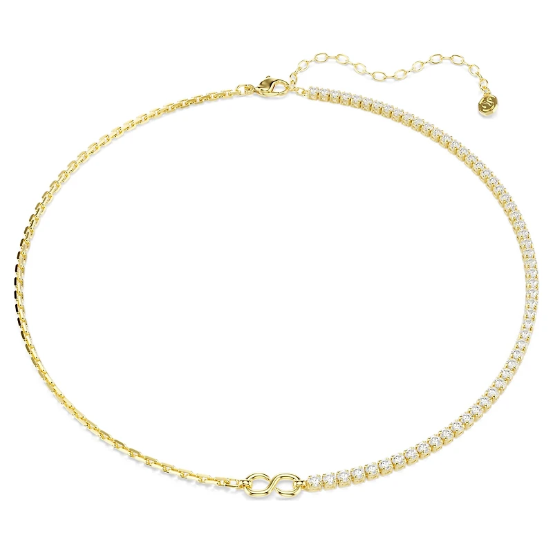 Matrix necklace, Round cut, White, 18K gold finish