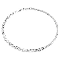 Matrix necklace, S-shape, Round cut, White, Rhodium plated