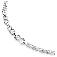 Matrix necklace, S-shape, Round cut, White, Rhodium plated