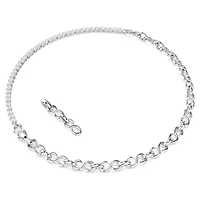 Matrix necklace, S-shape, Round cut, White, Rhodium plated