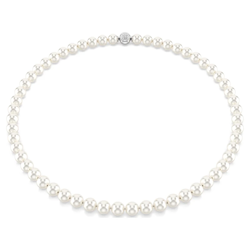 Matrix necklace, Crystal pearl, White, Rhodium plated by SWAROVSKI