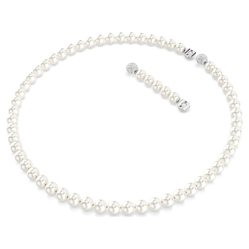 Matrix necklace, Crystal pearl, White, Rhodium plated by SWAROVSKI