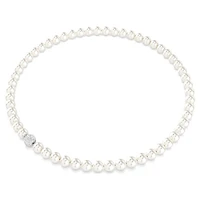 Matrix necklace, Crystal pearl, White, Rhodium plated by SWAROVSKI