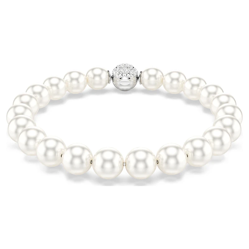 Matrix bracelet, Crystal pearl, White, Rhodium plated by SWAROVSKI