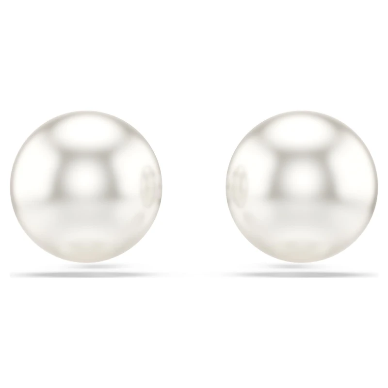 Matrix stud earrings, Crystal pearl, White, Rhodium plated by SWAROVSKI