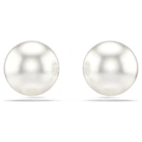 Matrix stud earrings, Crystal pearl, White, Rhodium plated by SWAROVSKI