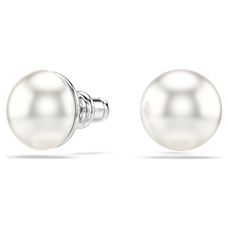 Matrix stud earrings, Crystal pearl, White, Rhodium plated by SWAROVSKI