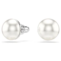 Matrix stud earrings, Crystal pearl, White, Rhodium plated by SWAROVSKI