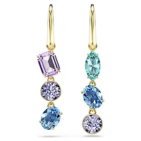 Gema drop earrings, Asymmetrical design, Mixed cuts, Multicoloured, 18K gold finish