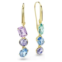 Gema drop earrings, Asymmetrical design, Mixed cuts, Multicoloured, 18K gold finish