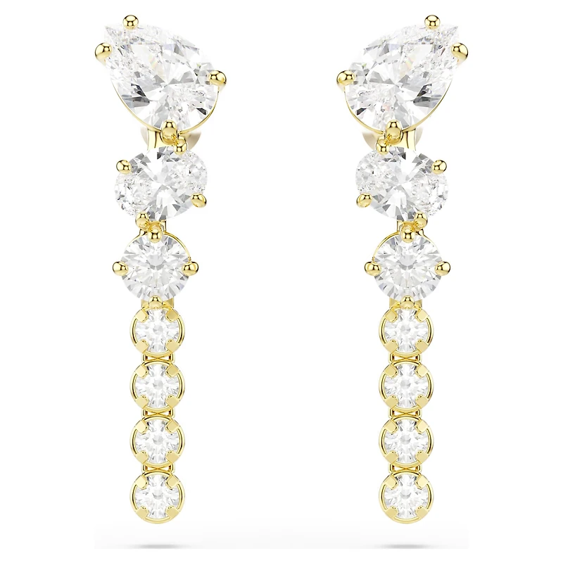 Mesmera drop earrings, Mixed cuts, White, 18K gold finish