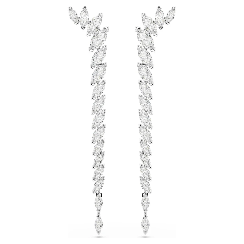 Mesmera earrings, Marquise cut, White, Rhodium plated