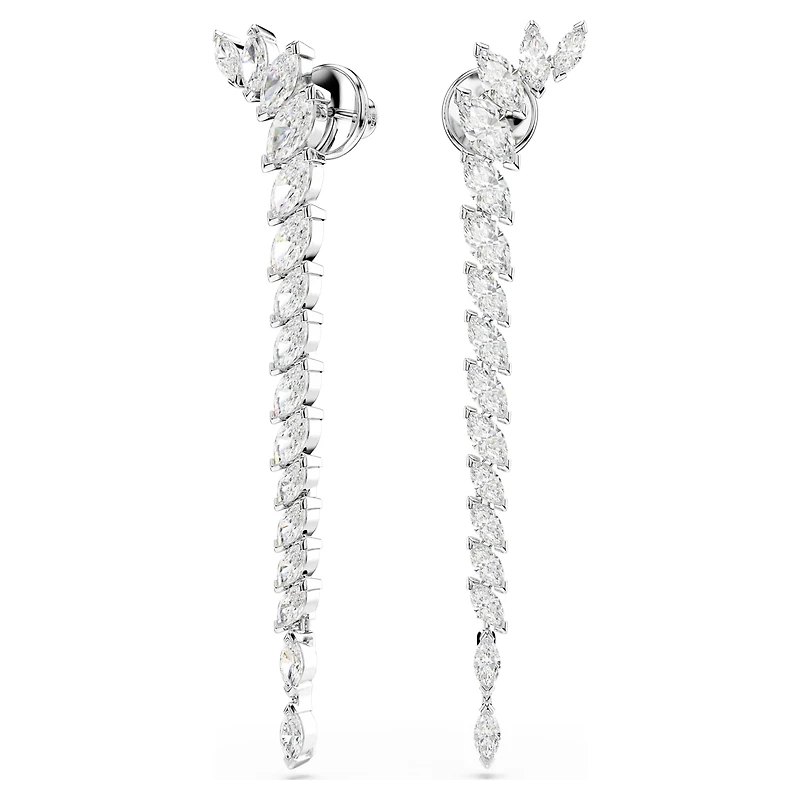 Mesmera earrings, Marquise cut, White, Rhodium plated