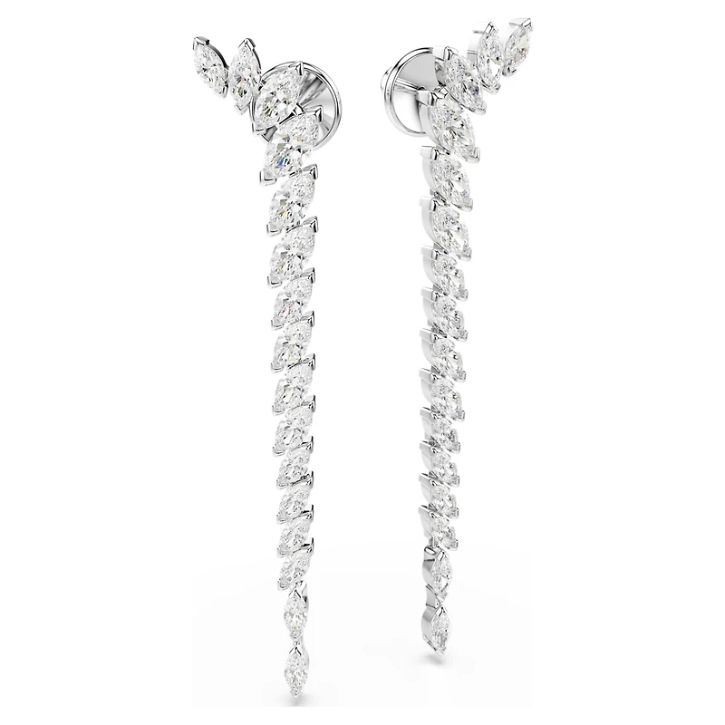 Mesmera earrings, Marquise cut, White, Rhodium plated