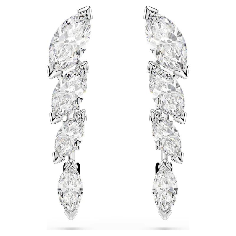 Mesmera earrings, Marquise cut, White, Rhodium plated