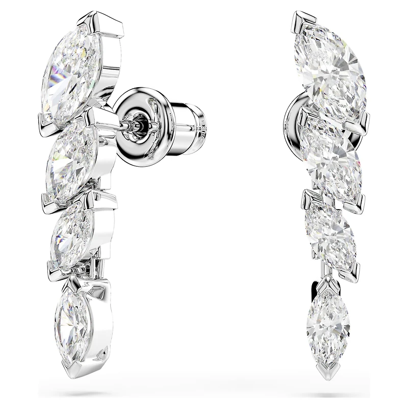 Mesmera earrings, Marquise cut, White, Rhodium plated