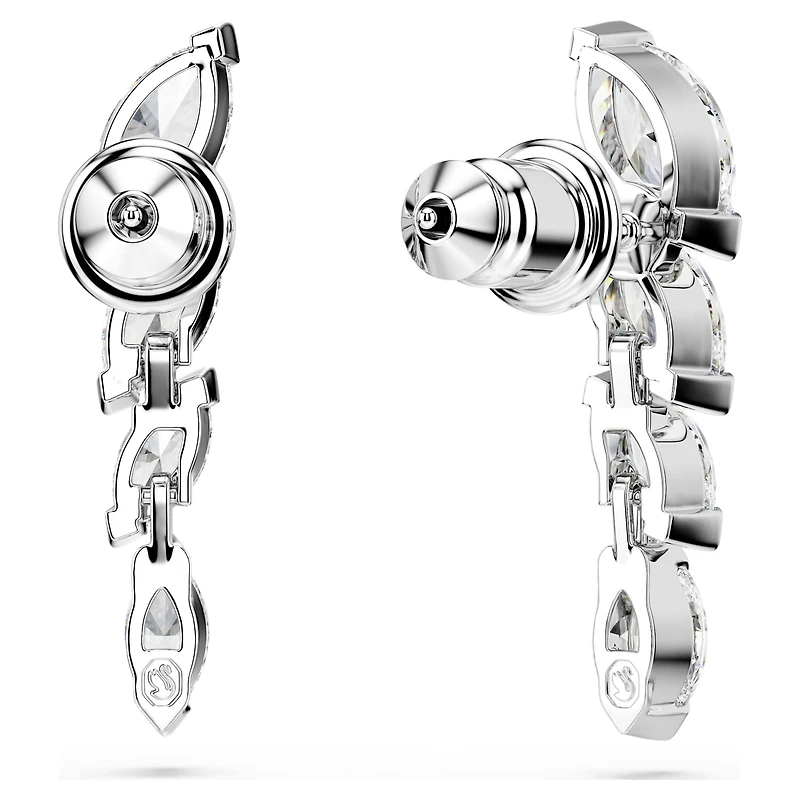 Mesmera earrings, Marquise cut, White, Rhodium plated