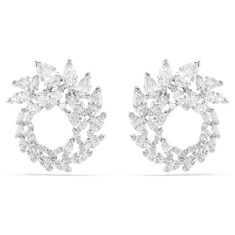 Mesmera hoop earrings, Marquise cut, White