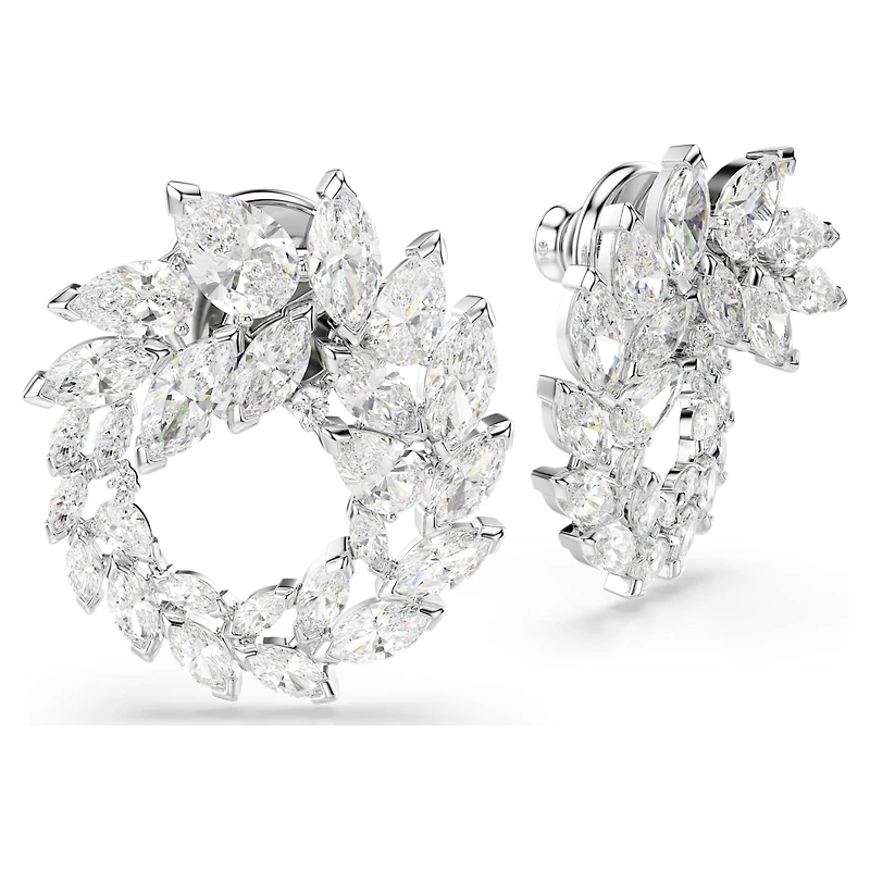 Mesmera hoop earrings, Marquise cut, White