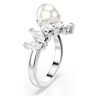 Mesmera open ring, Crystal pearl, Marquise cut, White, Rhodium plated