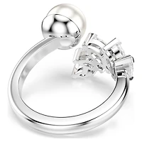 Mesmera open ring, Crystal pearl, Marquise cut, White, Rhodium plated