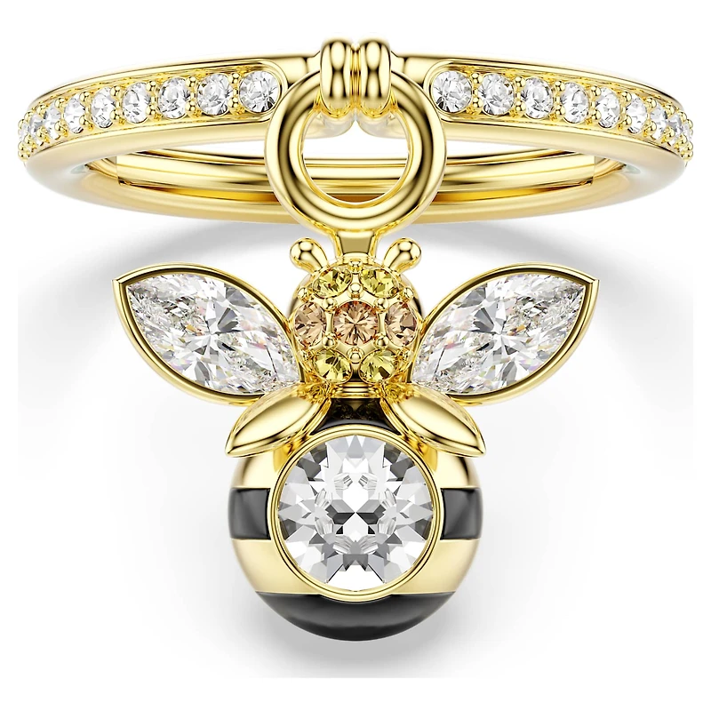 Idyllia motif ring, Mixed cuts, Bee, Multicoloured, 18K gold finish