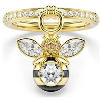 Idyllia motif ring, Mixed cuts, Bee, Multicoloured, 18K gold finish