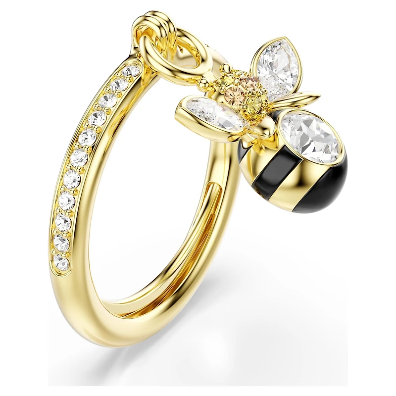 Idyllia motif ring, Mixed cuts, Bee, Multicoloured, 18K gold finish