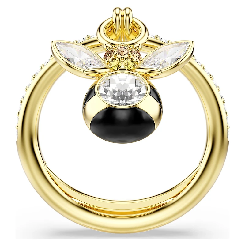Idyllia motif ring, Mixed cuts, Bee, Multicoloured, 18K gold finish