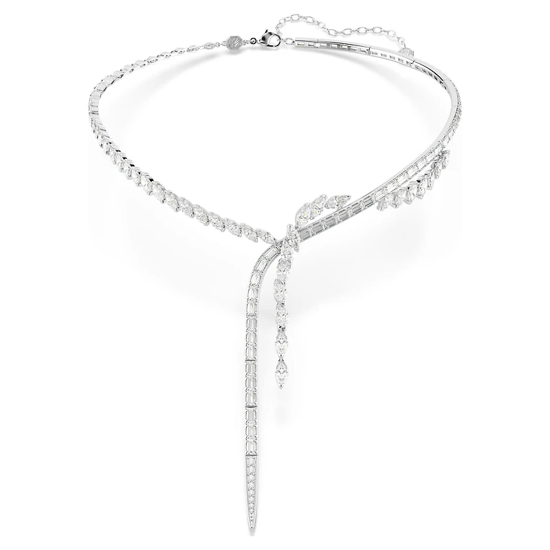 Mesmera Y necklace, Mixed cuts, White, Rhodium plated