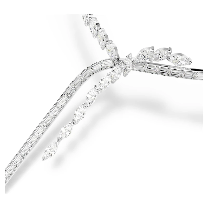 Mesmera Y necklace, Mixed cuts, White, Rhodium plated