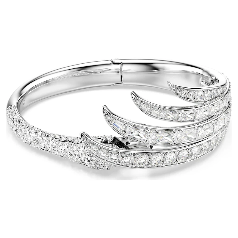 Vienna bangle, Mixed cuts, Swan, White, Rhodium plated