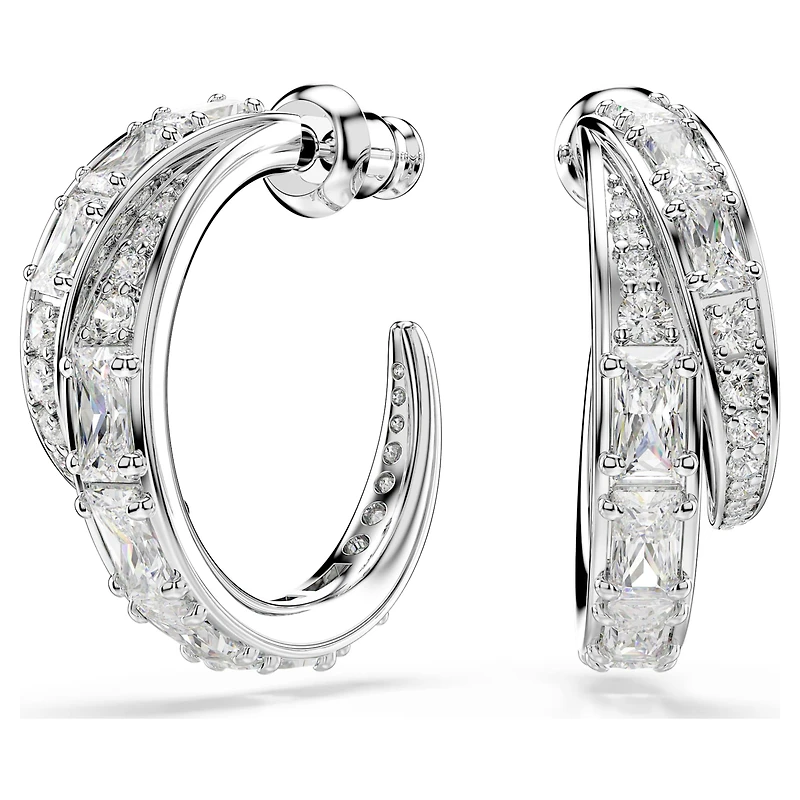 Vienna hoop earrings, Mixed cuts, White, Rhodium plated