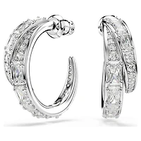Vienna hoop earrings, Mixed cuts, White, Rhodium plated