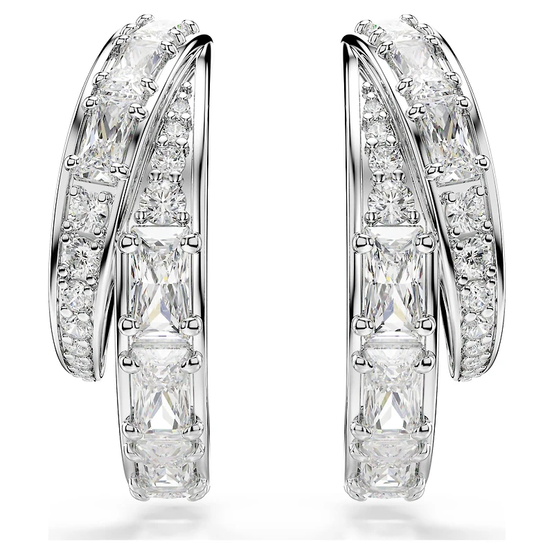 Vienna hoop earrings, Mixed cuts, White, Rhodium plated