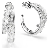 Vienna hoop earrings, Mixed cuts, White, Rhodium plated