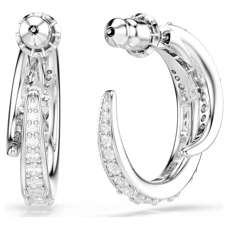Vienna hoop earrings, Mixed cuts, White, Rhodium plated