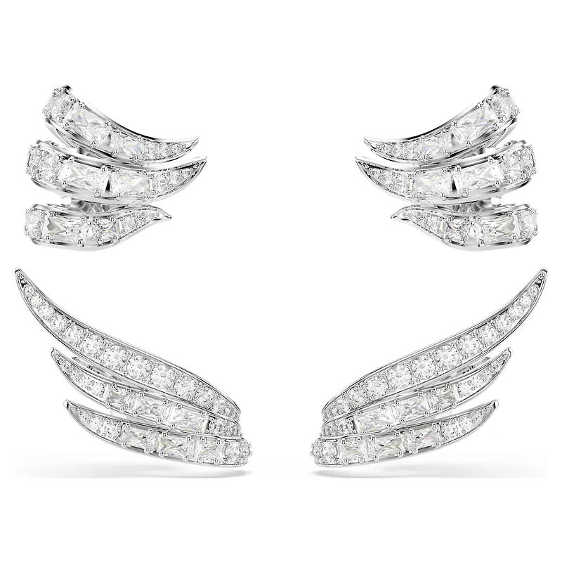 Vienna ear cuffs, Mixed cuts, Swan, White, Rhodium plated