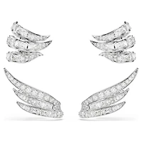 Vienna ear cuffs, Mixed cuts, Swan, White, Rhodium plated