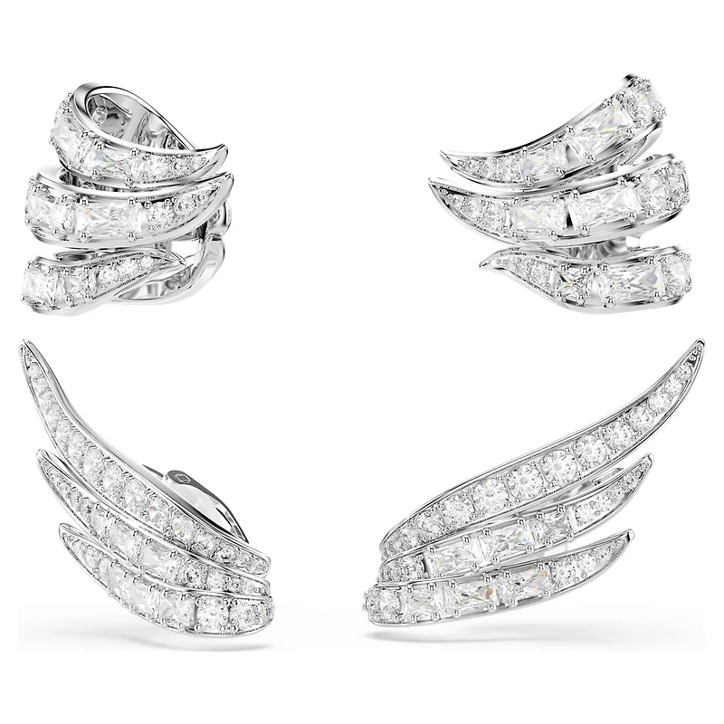 Vienna ear cuffs, Mixed cuts, Swan, White, Rhodium plated